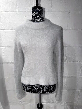 Japanese Brand Light Gray/white Fuzzy Eyelash Mock Neck Coquette Sweater M